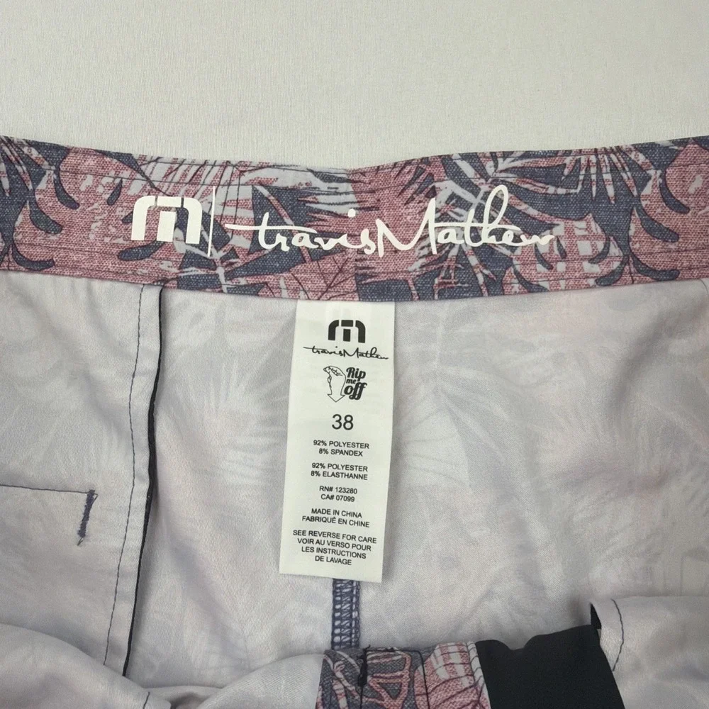 Travis Mathew Shorts Mens 38 Gray Pink Palm Leaf Boardshorts‎ Swim Trunks